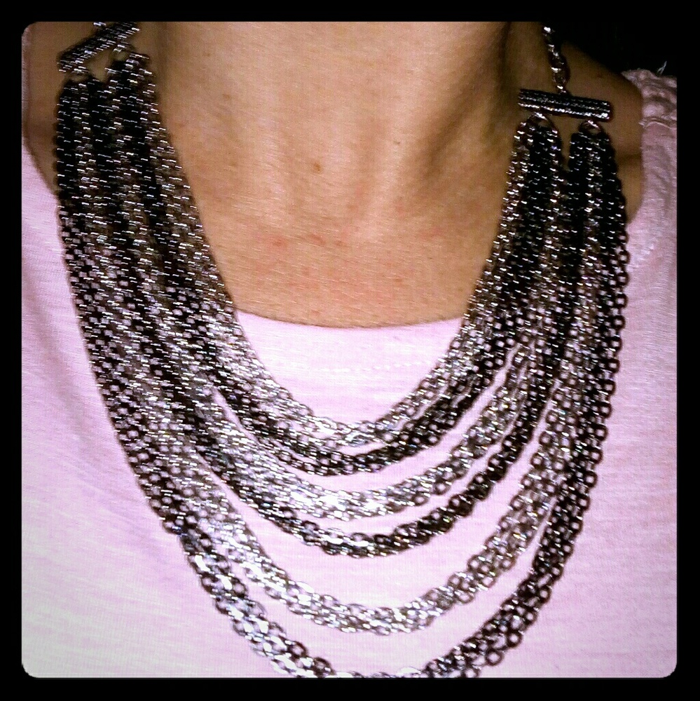 Vintage multi tiered necklace w black rhinestones